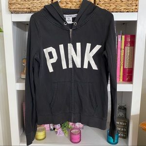 Victoria’s Secret Pink Black zip up Sweater Size L
